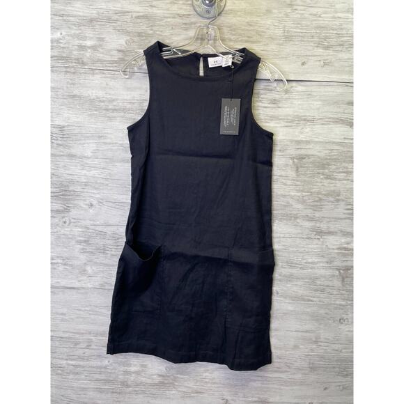 H by Halston Dress Womens XS Navy Blue Stretch Linen Sleeveless Shift - Picture 1 of 11